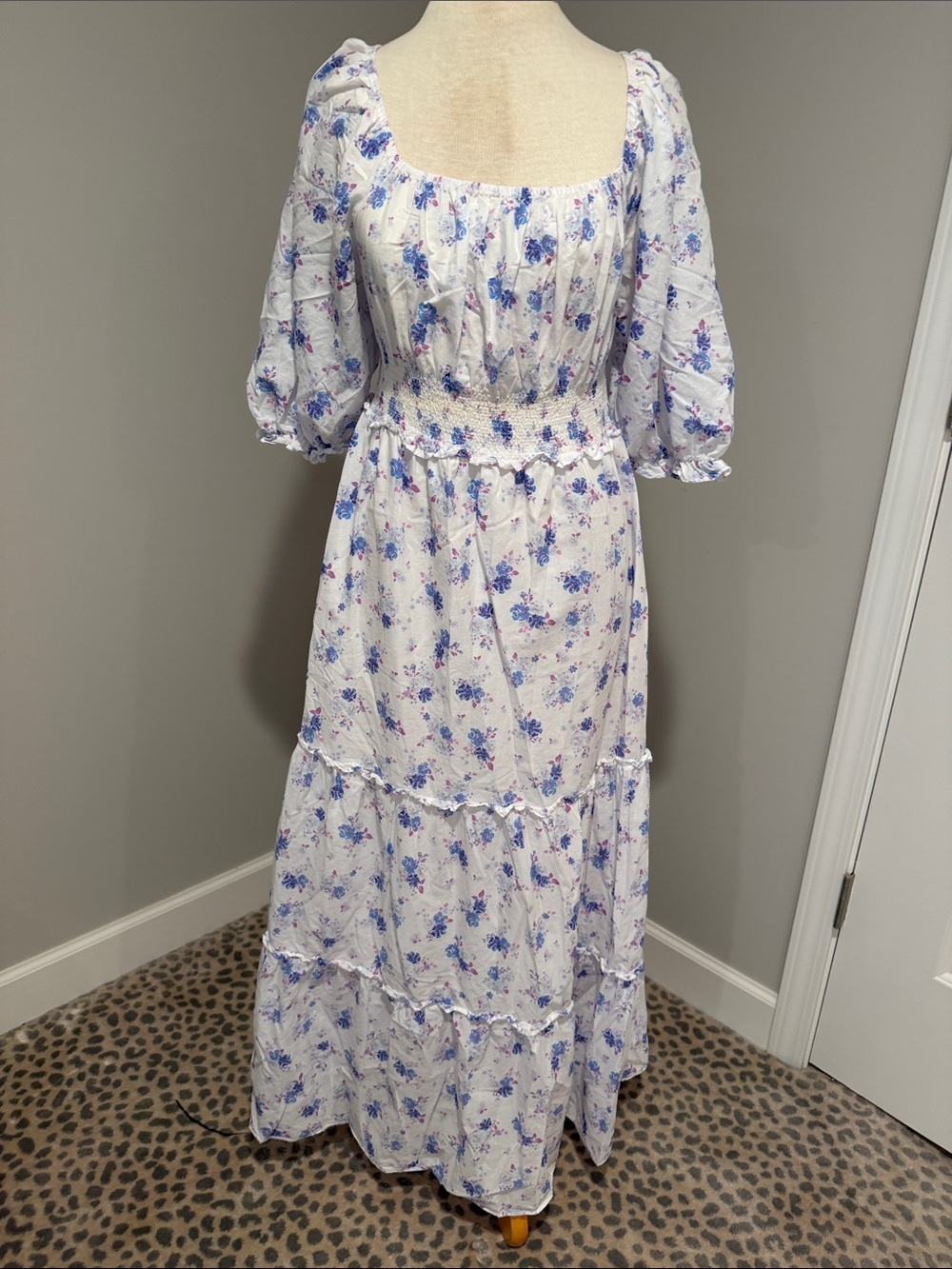 LoveShack Fancy for Target white Floral Maxi Dress with Blue Print